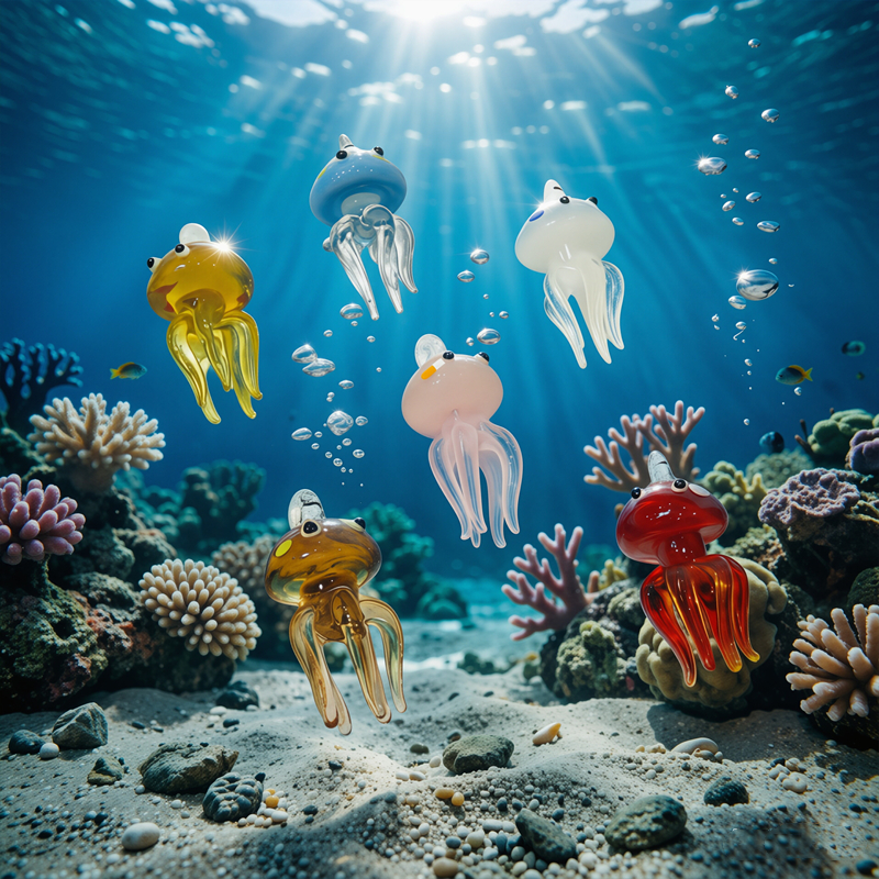 Marine Aquarium Decorations - Colorful Mini Jellyfish Glass Pendant Cute