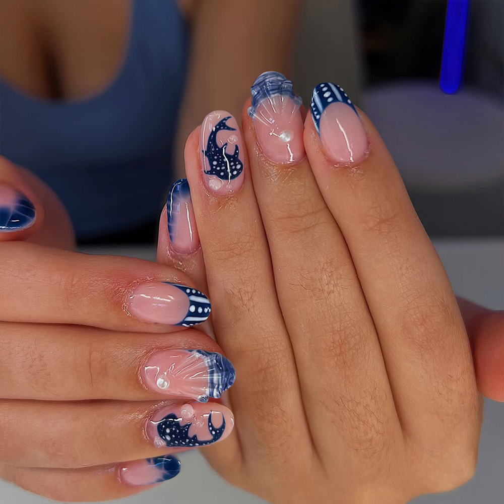 24pcs Almond 3d gel nails Whal - Marine Aquarium Decorations 评论和价格