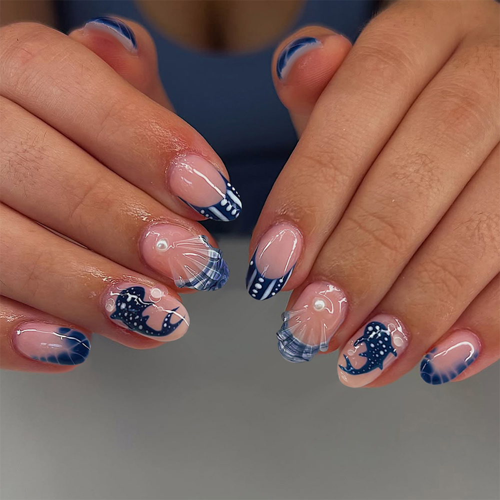 24pcs Almond 3d gel nails Whal - Marine Aquarium Decorations 评论和价格