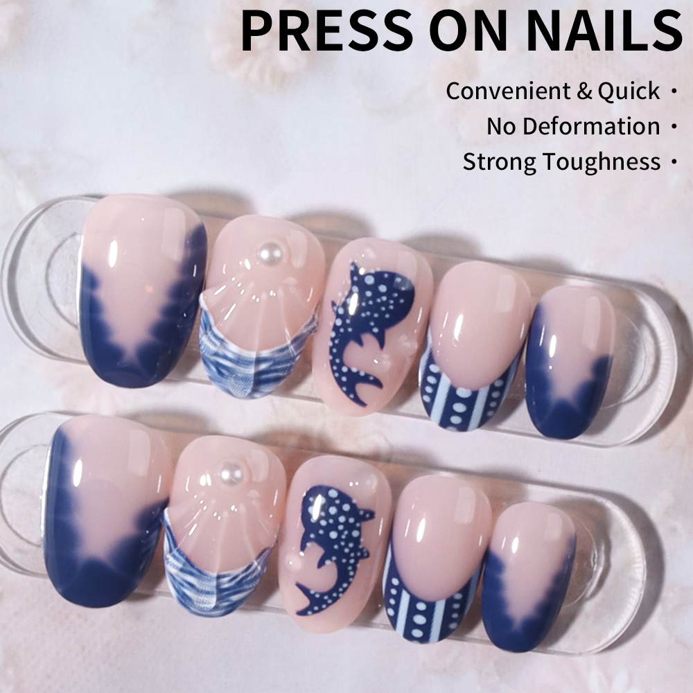24pcs Almond 3d gel nails Whal - Marine Aquarium Decorations 评论和价格