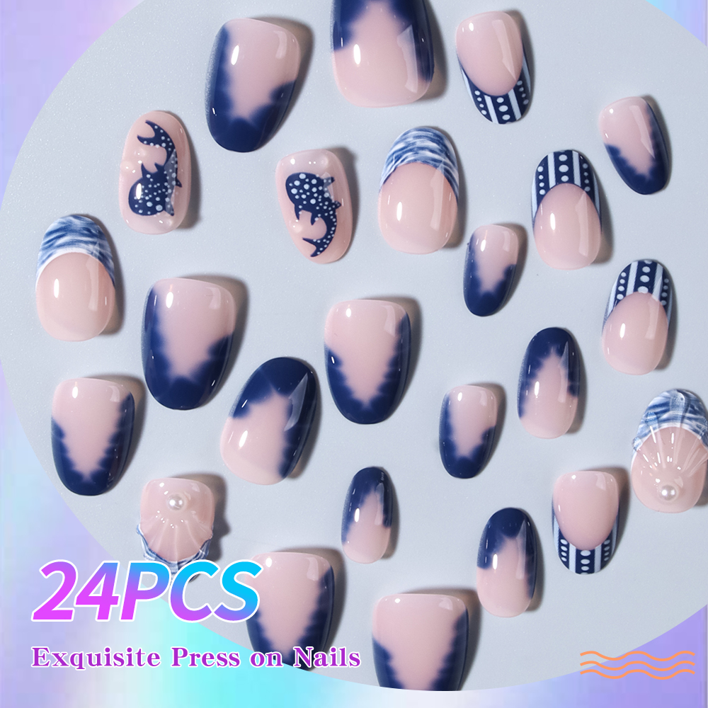 24pcs Almond 3d gel nails Whal - Marine Aquarium Decorations 评论和价格