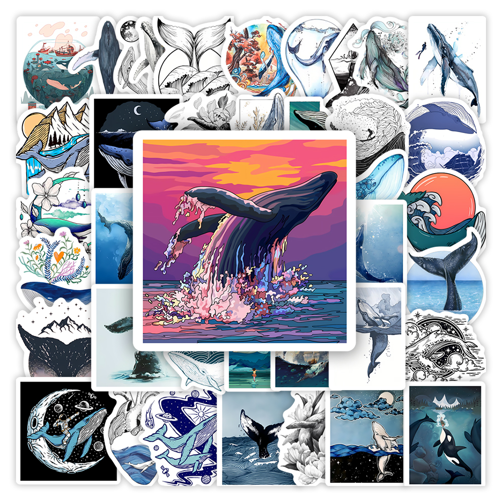 Watercolor Whale Stickers Aest - Marine Aquarium Decorations 评论和价格